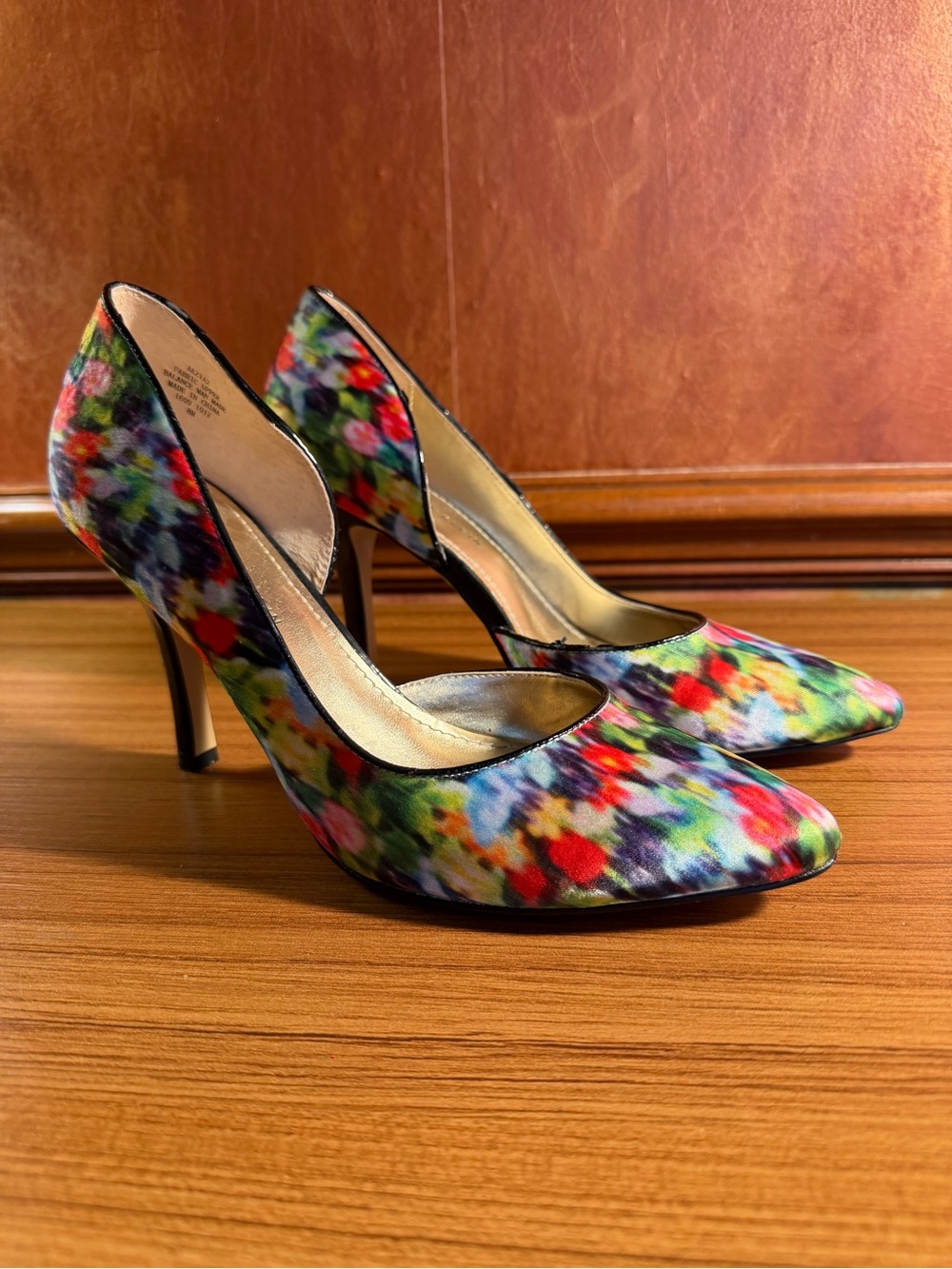 Anne Klein ZYA d'Orsay Classy Pumps Heels Green Multi Satin Fabric Size 8M